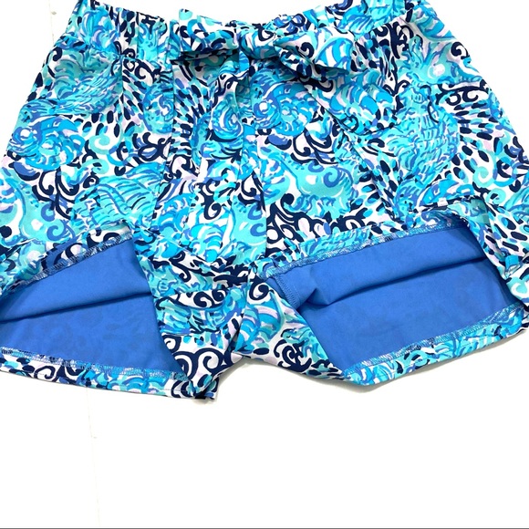 Lilly Pulitzer Mylee Tie Front Shorts Women’s Size 00 Tropical Print Beach Blue - Picture 6 of 10
